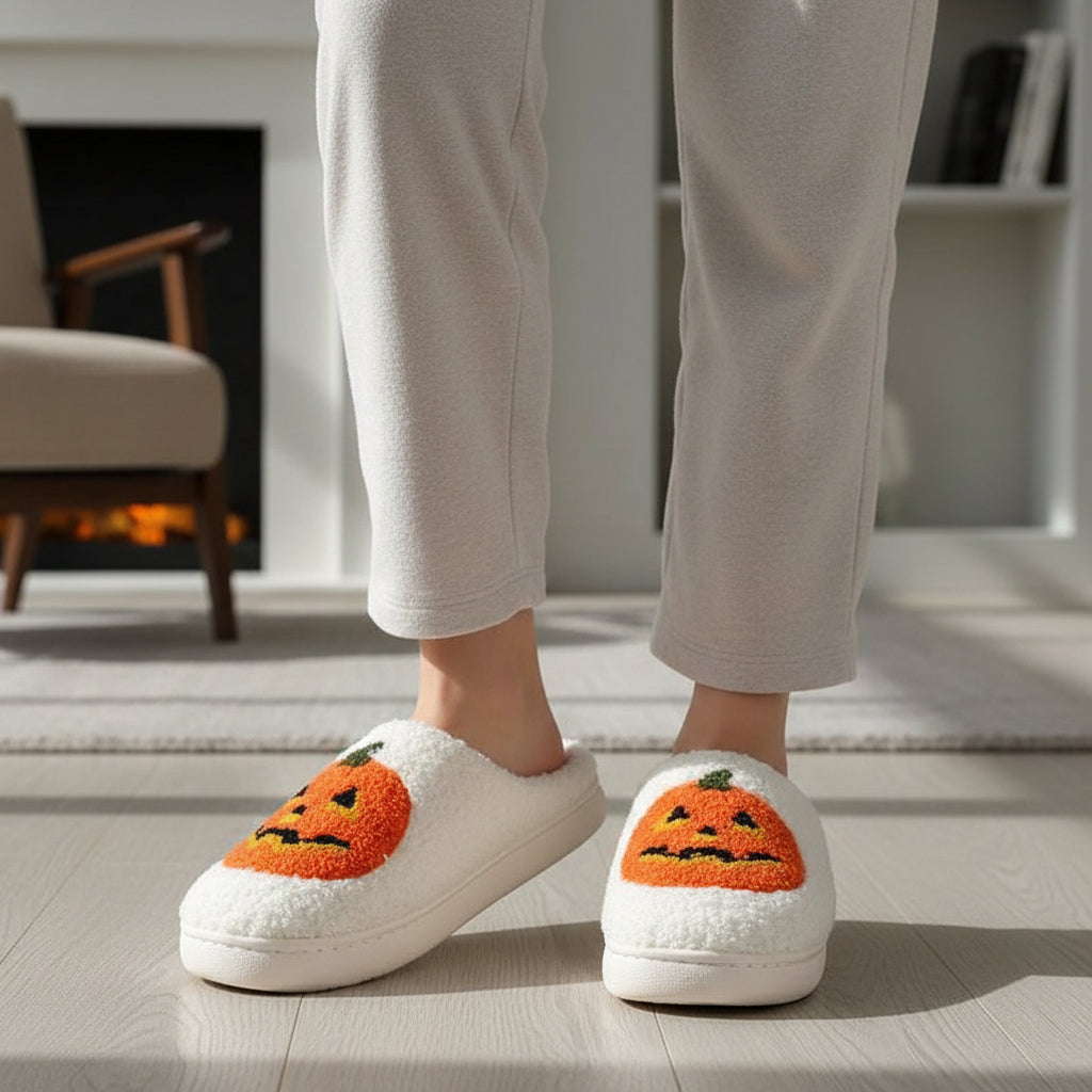 Halloween Pumpkin Cartoon Slippers Non-Slip Indoor House Shoes-Bon Voyage Vintage