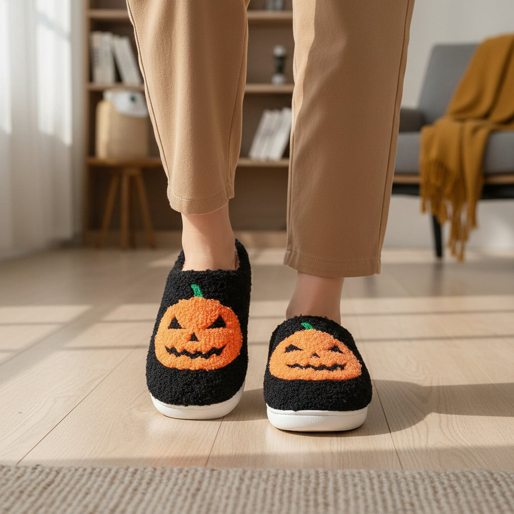 Halloween Pumpkin Cartoon Slippers Non-Slip Indoor House Shoes-Bon Voyage Vintage