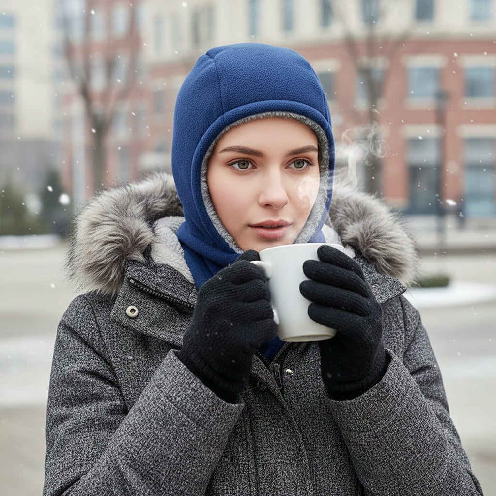 Hooded Fleece Scarf Face Mask Windproof Thermal Winter Head Cover-Bon Voyage Vintage