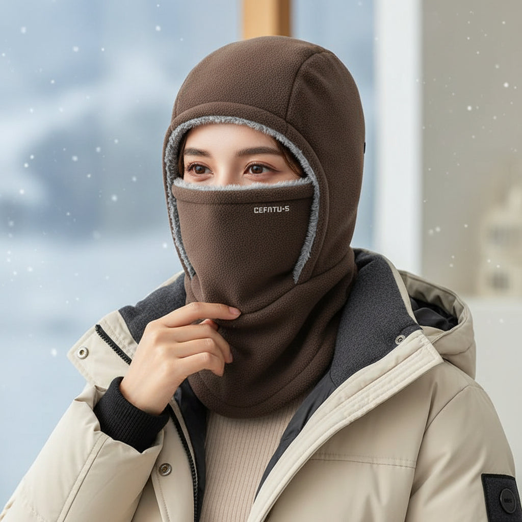 Hooded Fleece Scarf Face Mask Windproof Thermal Winter Head Cover-Bon Voyage Vintage