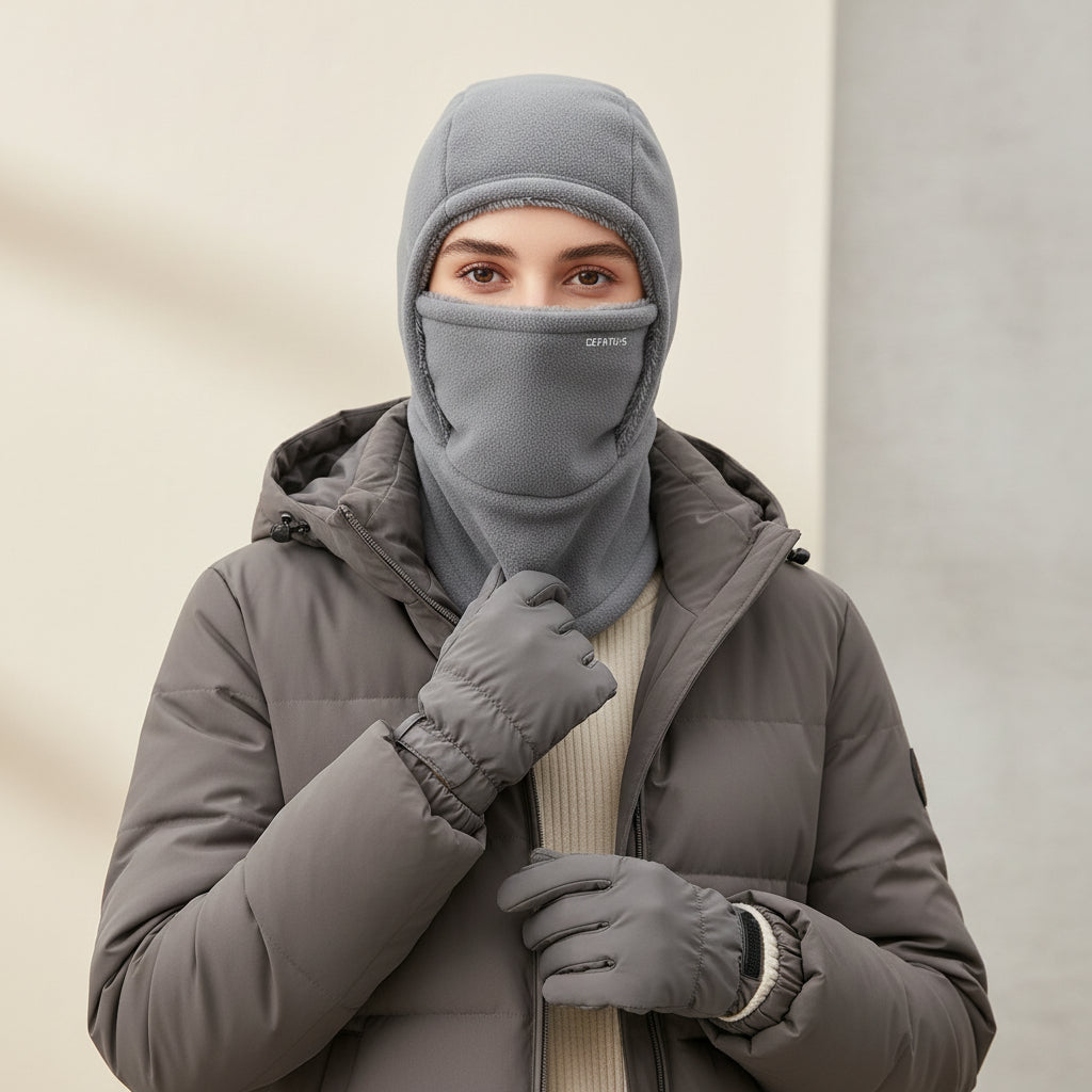 Hooded Fleece Scarf Face Mask Windproof Thermal Winter Head Cover-Bon Voyage Vintage