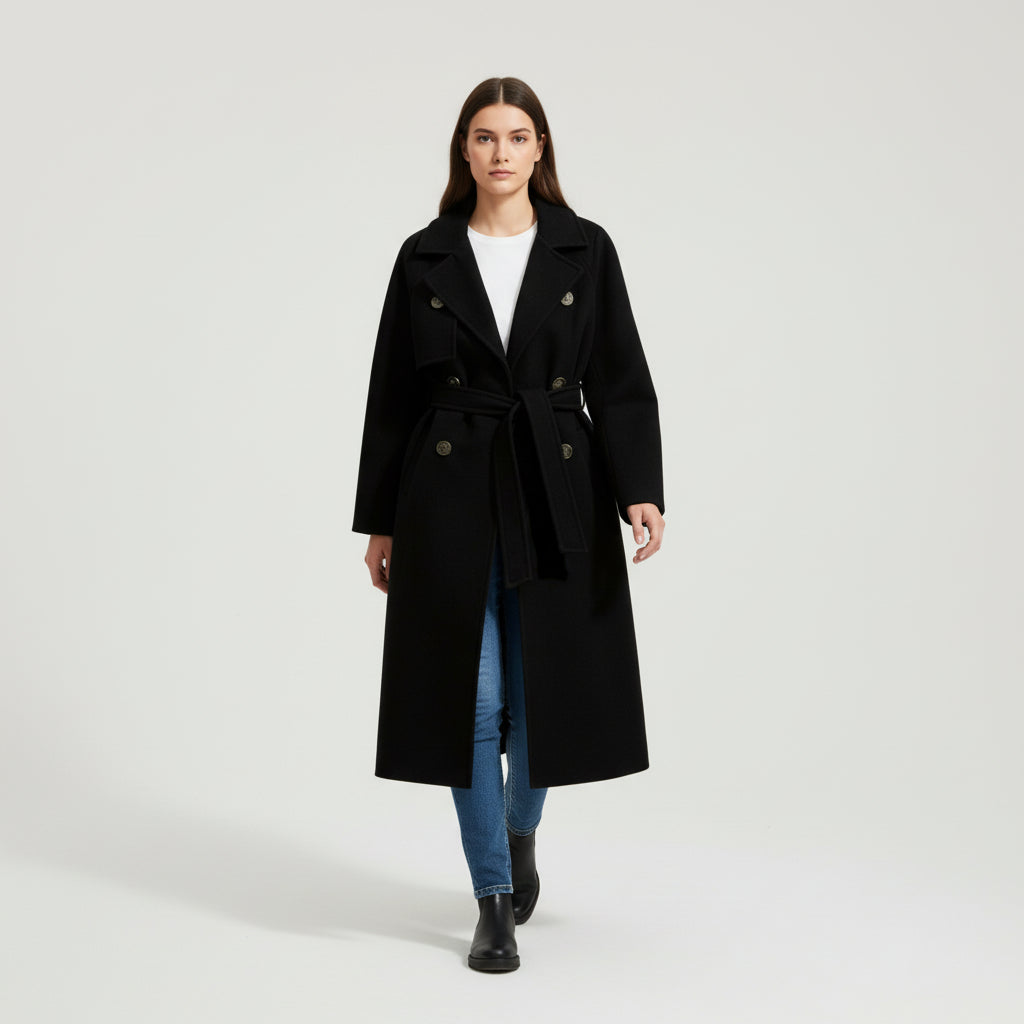 Lapel Double-Breasted Trench Coat-Bon Voyage Vintage