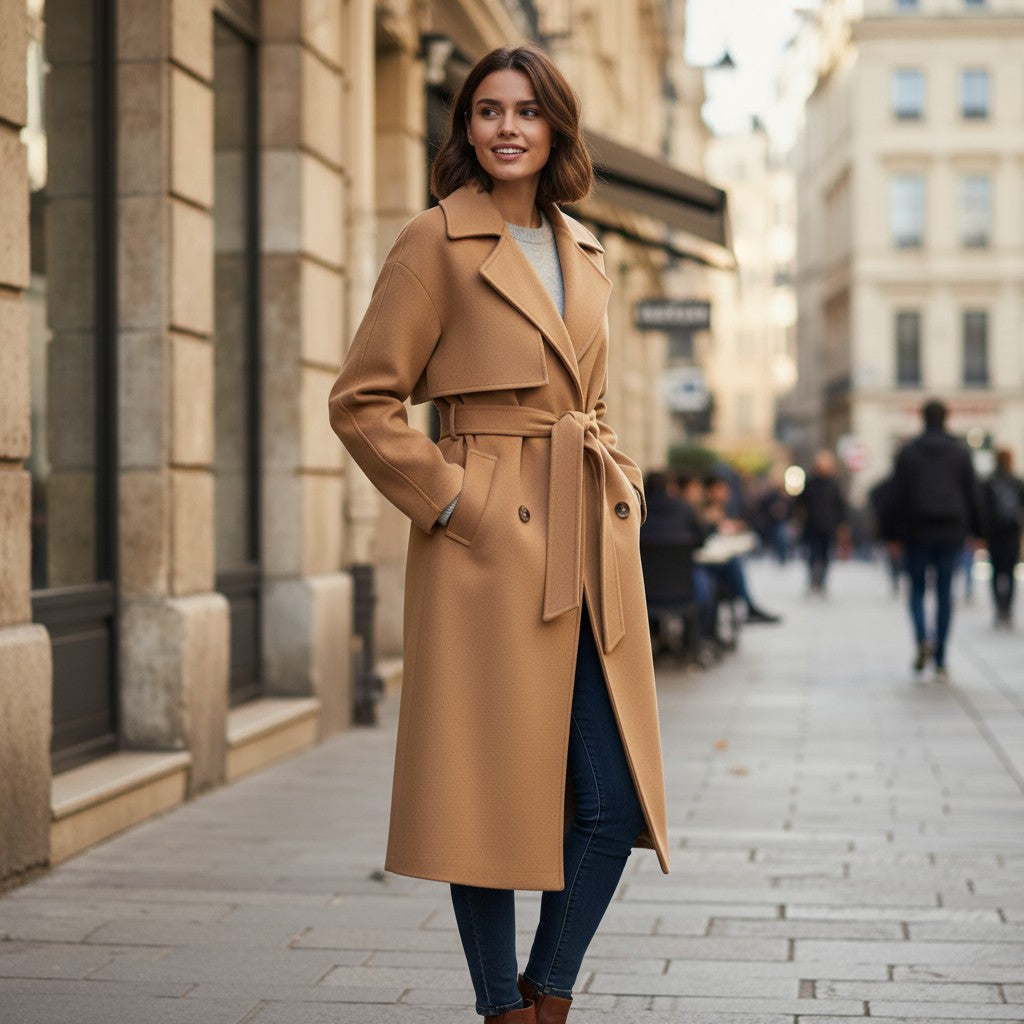 Lapel Double-Breasted Trench Coat-Bon Voyage Vintage