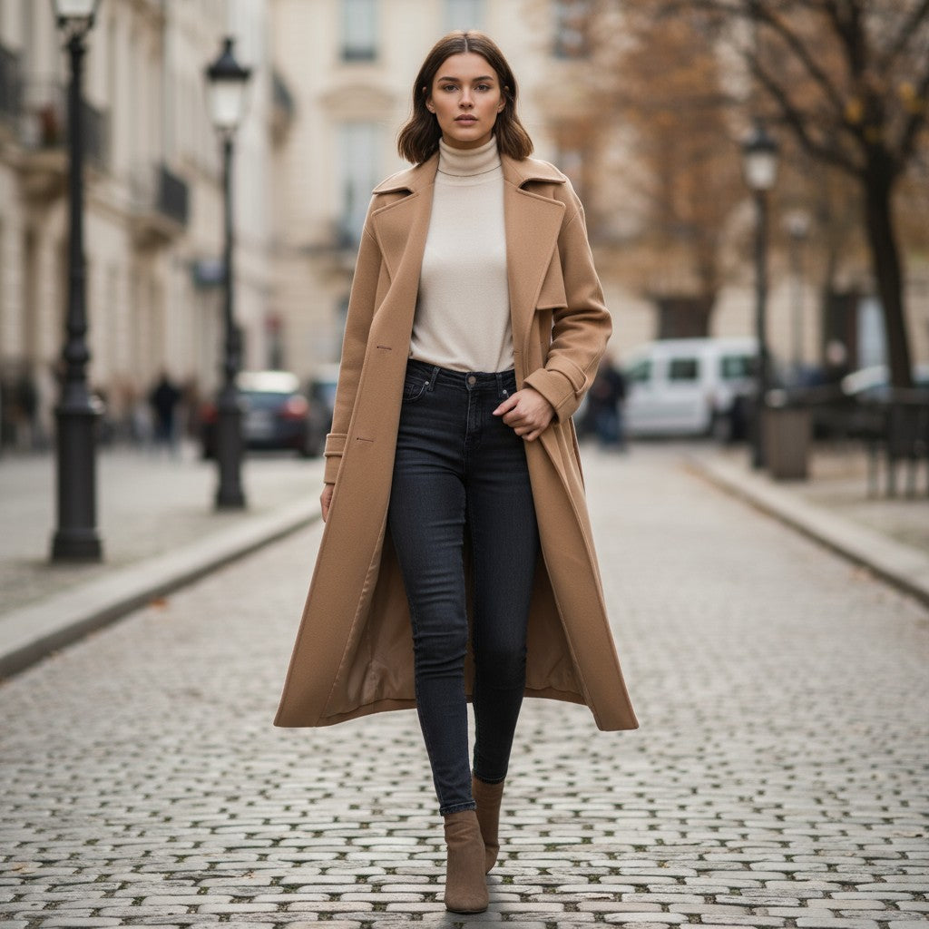 Lapel Double-Breasted Trench Coat-Bon Voyage Vintage