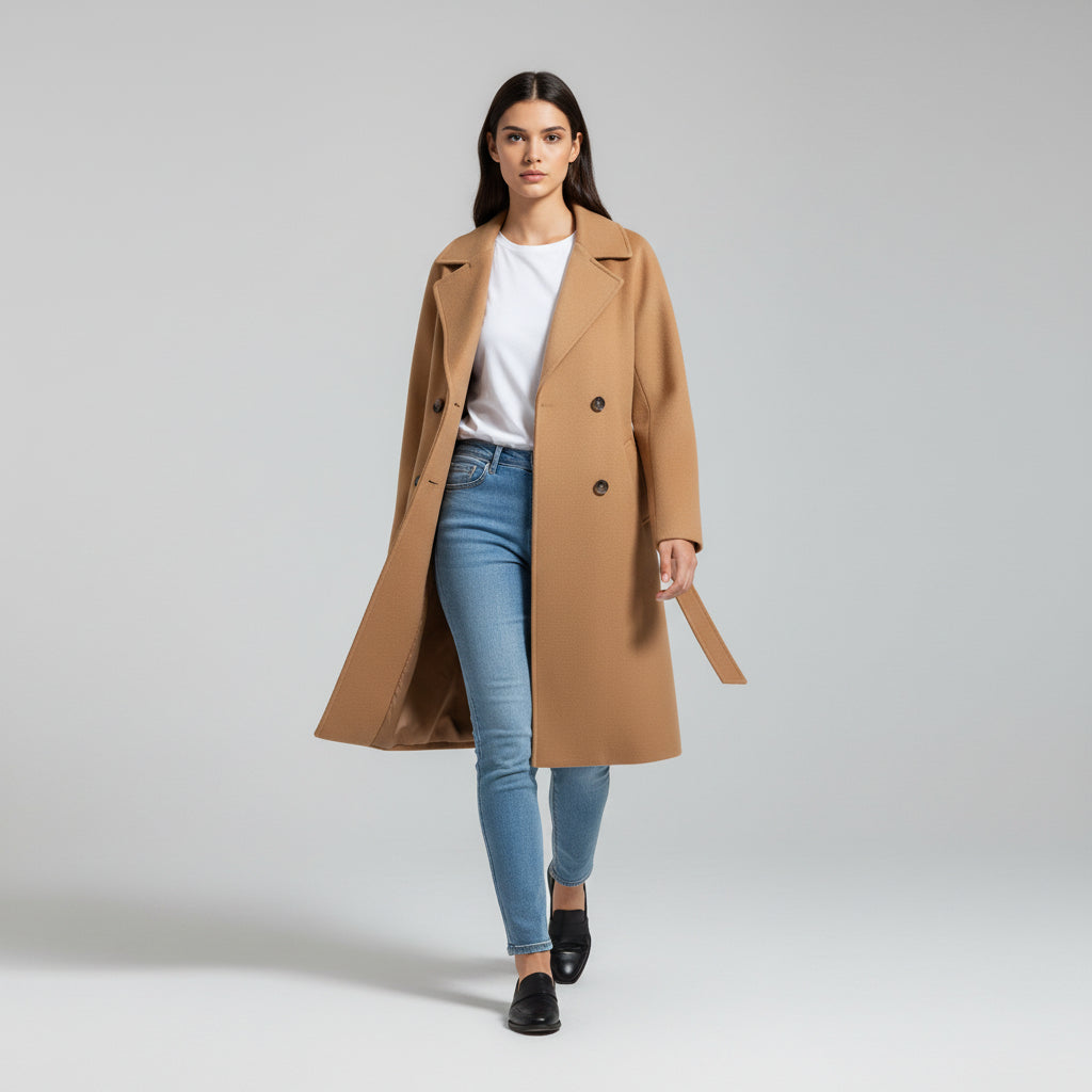 Lapel Double-Breasted Trench Coat-Bon Voyage Vintage