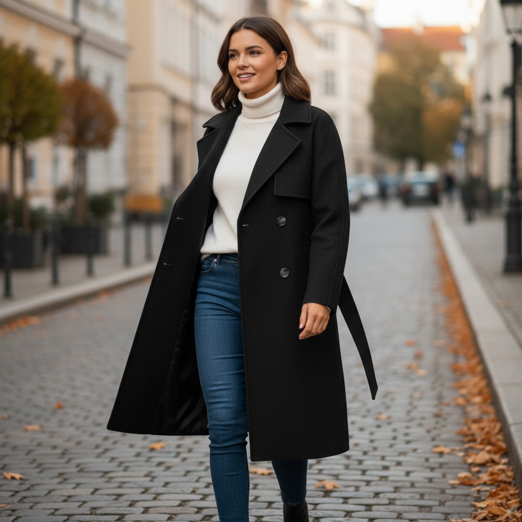 Lapel Double-Breasted Trench Coat-Bon Voyage Vintage