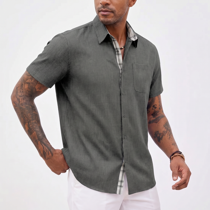 Loose-fitting Solid-color Linen Shirt For Men-Bon Voyage Vintage