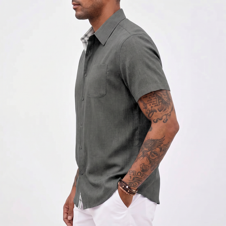 Loose-fitting Solid-color Linen Shirt For Men-Bon Voyage Vintage