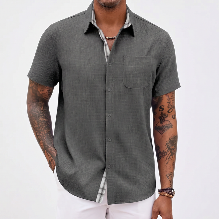 Loose-fitting Solid-color Linen Shirt For Men-Bon Voyage Vintage