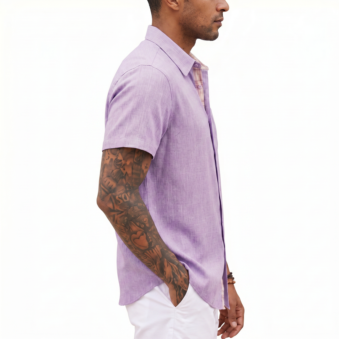 Loose-fitting Solid-color Linen Shirt For Men-Bon Voyage Vintage
