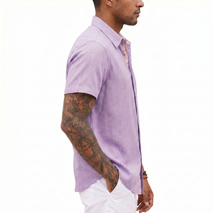 Loose-fitting Solid-color Linen Shirt For Men-Bon Voyage Vintage
