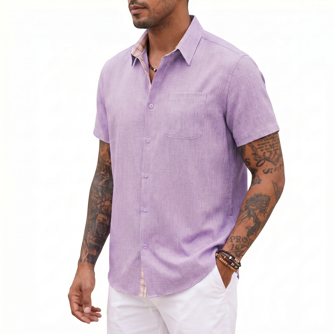 Loose-fitting Solid-color Linen Shirt For Men-Bon Voyage Vintage