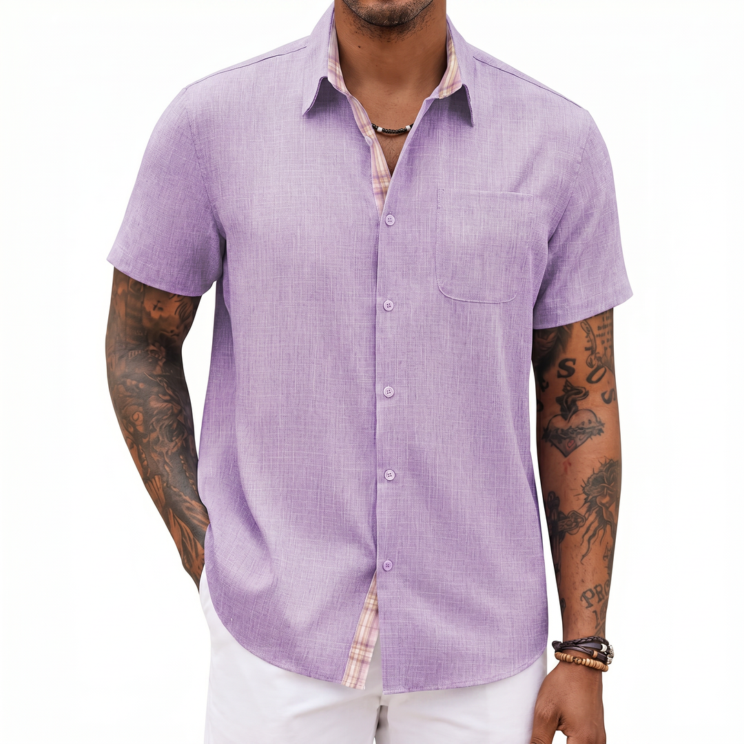 Loose-fitting Solid-color Linen Shirt For Men-Bon Voyage Vintage