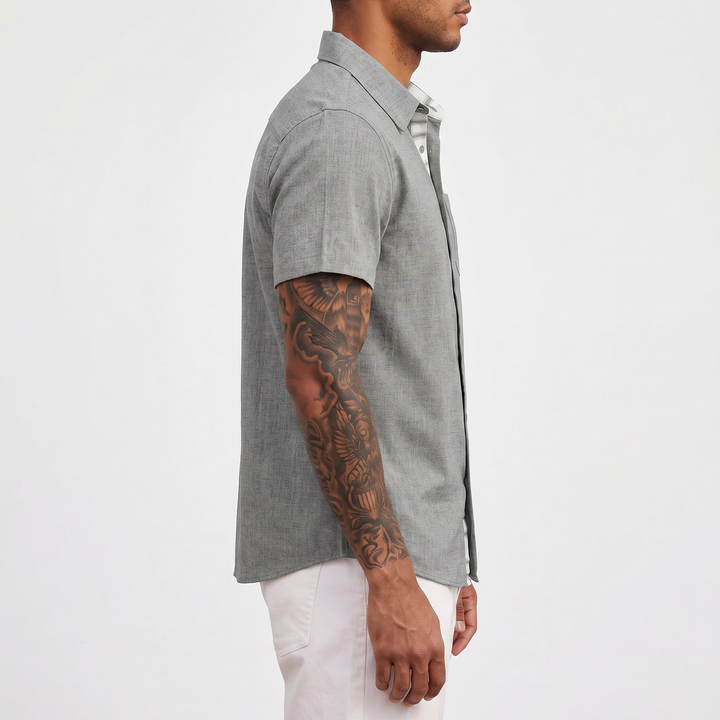 Loose-fitting Solid-color Linen Shirt For Men-Bon Voyage Vintage