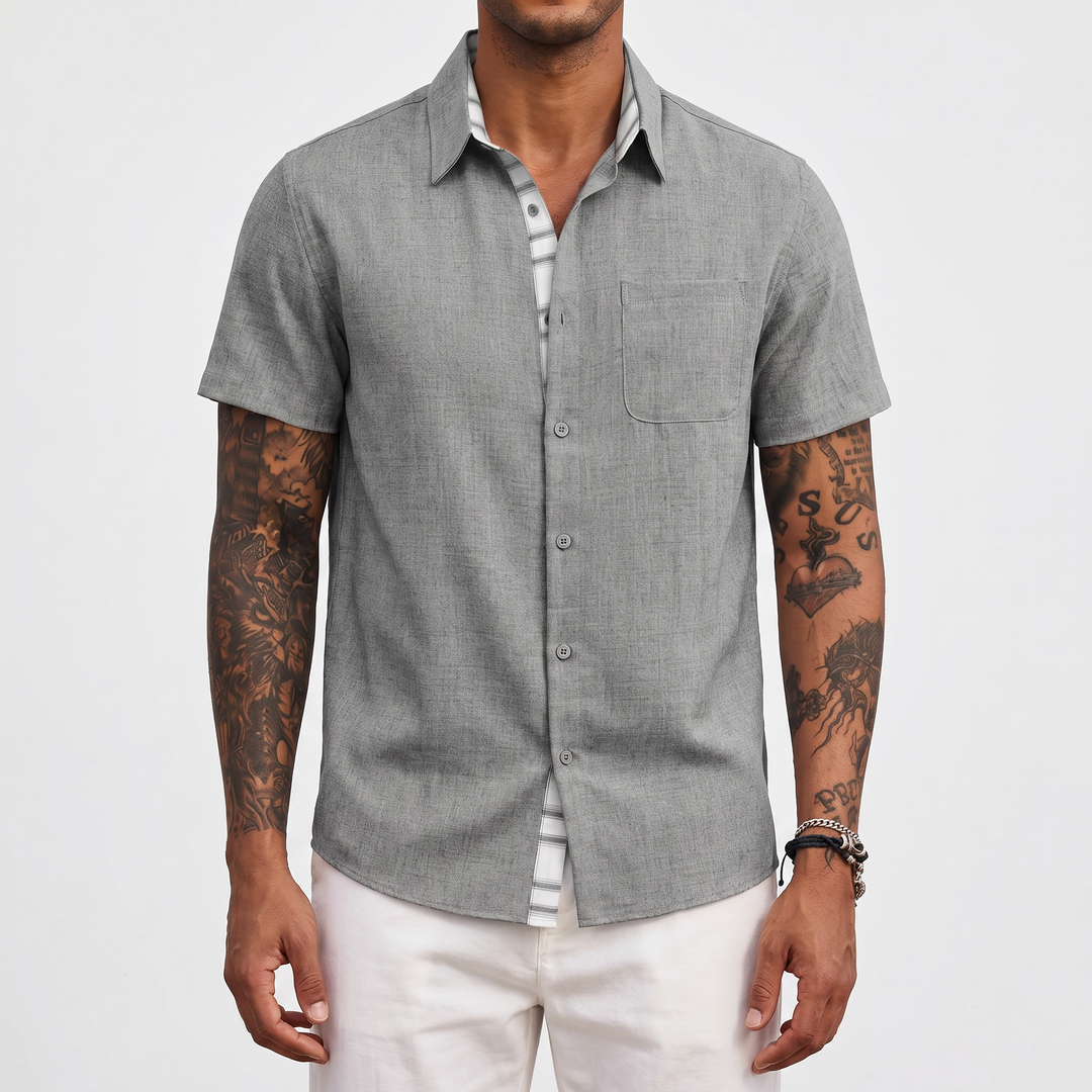 Loose-fitting Solid-color Linen Shirt For Men-Bon Voyage Vintage