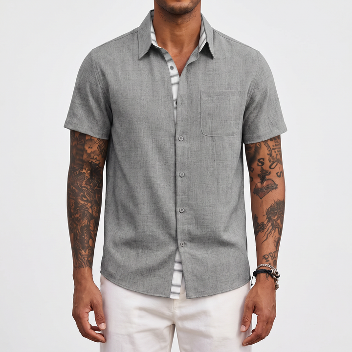 Loose-fitting Solid-color Linen Shirt For Men-Bon Voyage Vintage