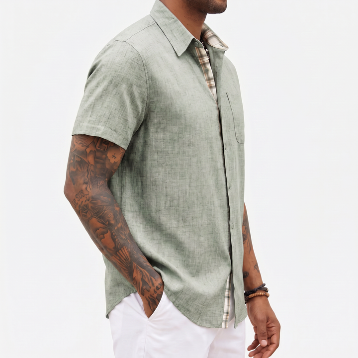 Loose-fitting Solid-color Linen Shirt For Men-Bon Voyage Vintage