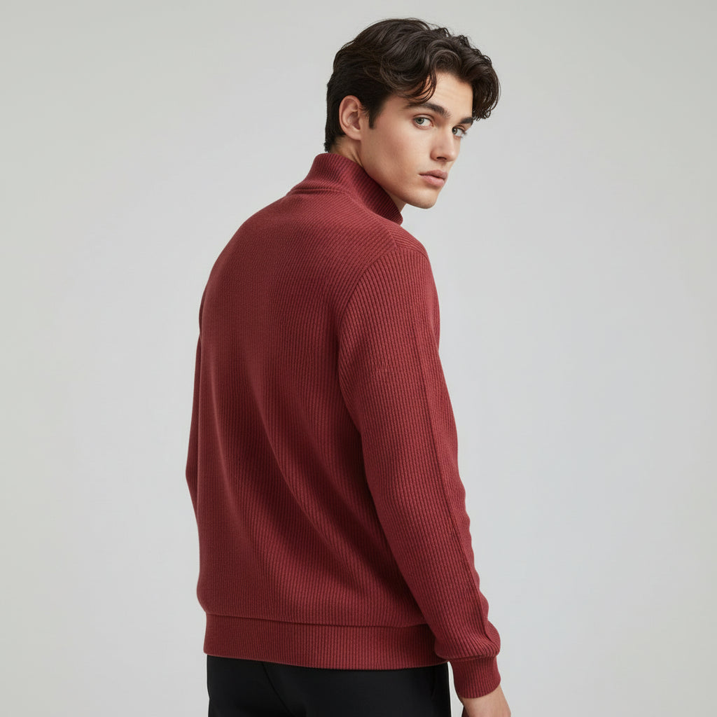 Men’s Casual Long Sleeve Polo Shirt with Zipper Stand Collar-Bon Voyage Vintage