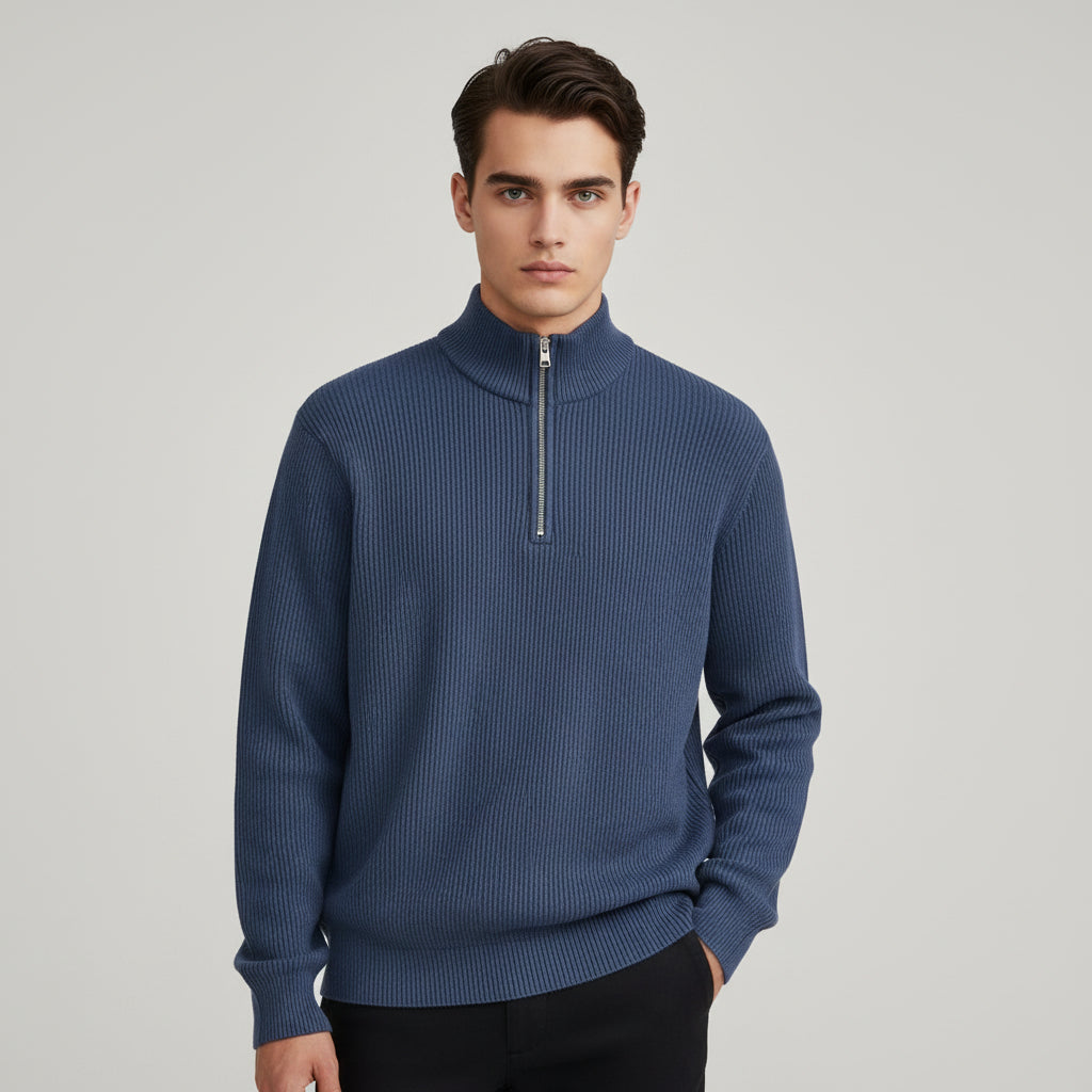 Men’s Casual Long Sleeve Polo Shirt with Zipper Stand Collar-Bon Voyage Vintage