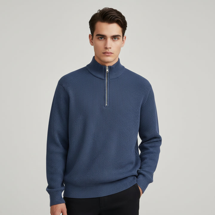 Men’s Casual Long Sleeve Polo Shirt with Zipper Stand Collar-Bon Voyage Vintage