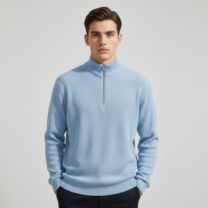 Men’s Casual Long Sleeve Polo Shirt with Zipper Stand Collar-Bon Voyage Vintage