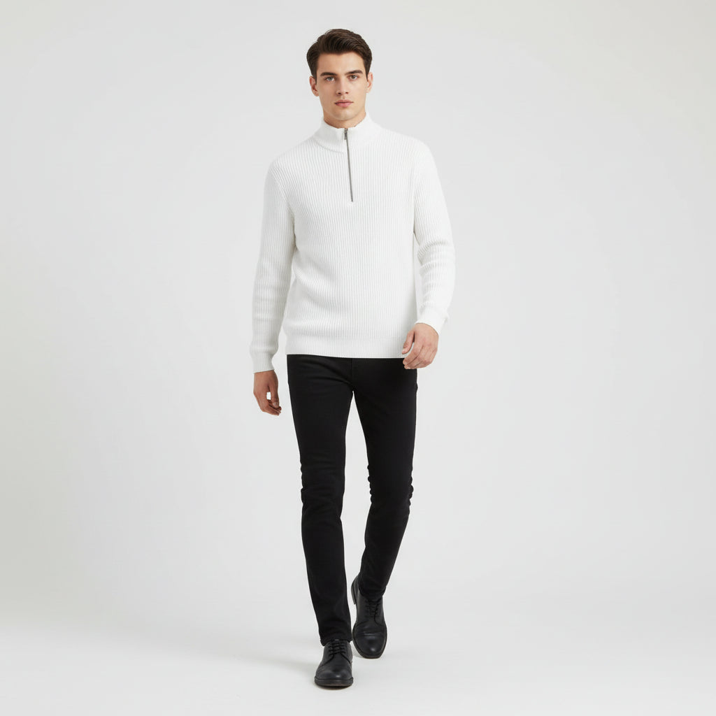 Men’s Casual Long Sleeve Polo Shirt with Zipper Stand Collar-Bon Voyage Vintage