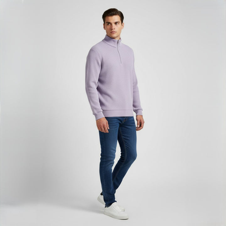Men’s Casual Long Sleeve Polo Shirt with Zipper Stand Collar-Bon Voyage Vintage