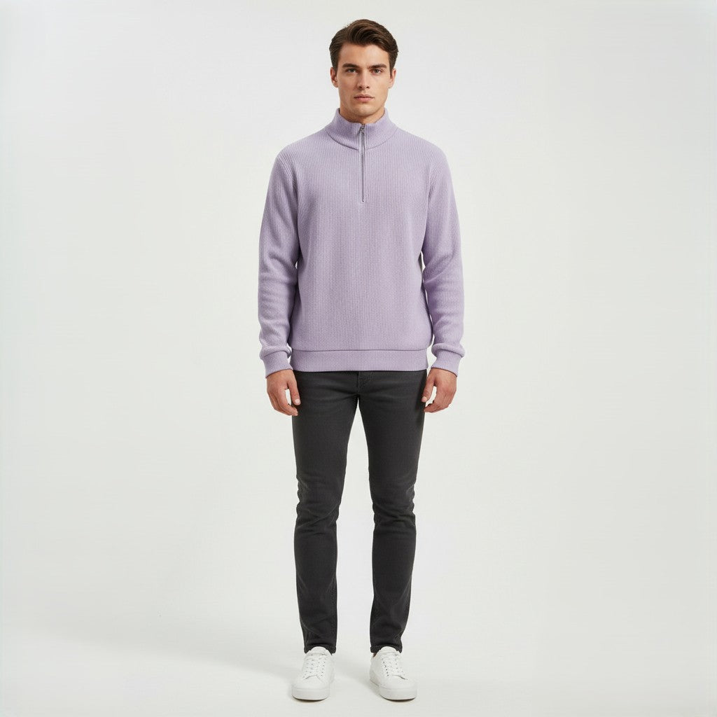 Men’s Casual Long Sleeve Polo Shirt with Zipper Stand Collar-Bon Voyage Vintage