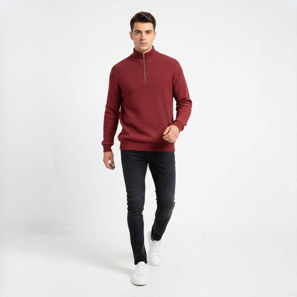 Men’s Casual Long Sleeve Polo Shirt with Zipper Stand Collar-Bon Voyage Vintage