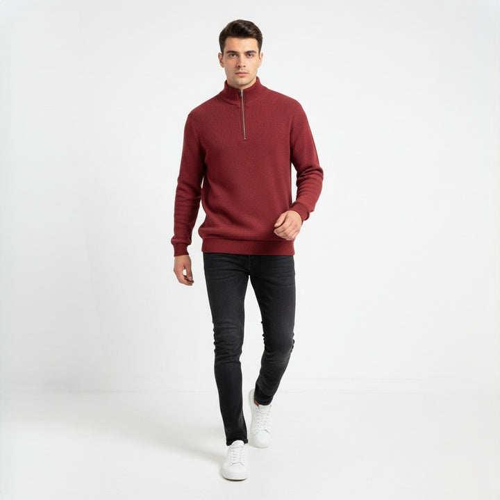 Men’s Casual Long Sleeve Polo Shirt with Zipper Stand Collar-Bon Voyage Vintage
