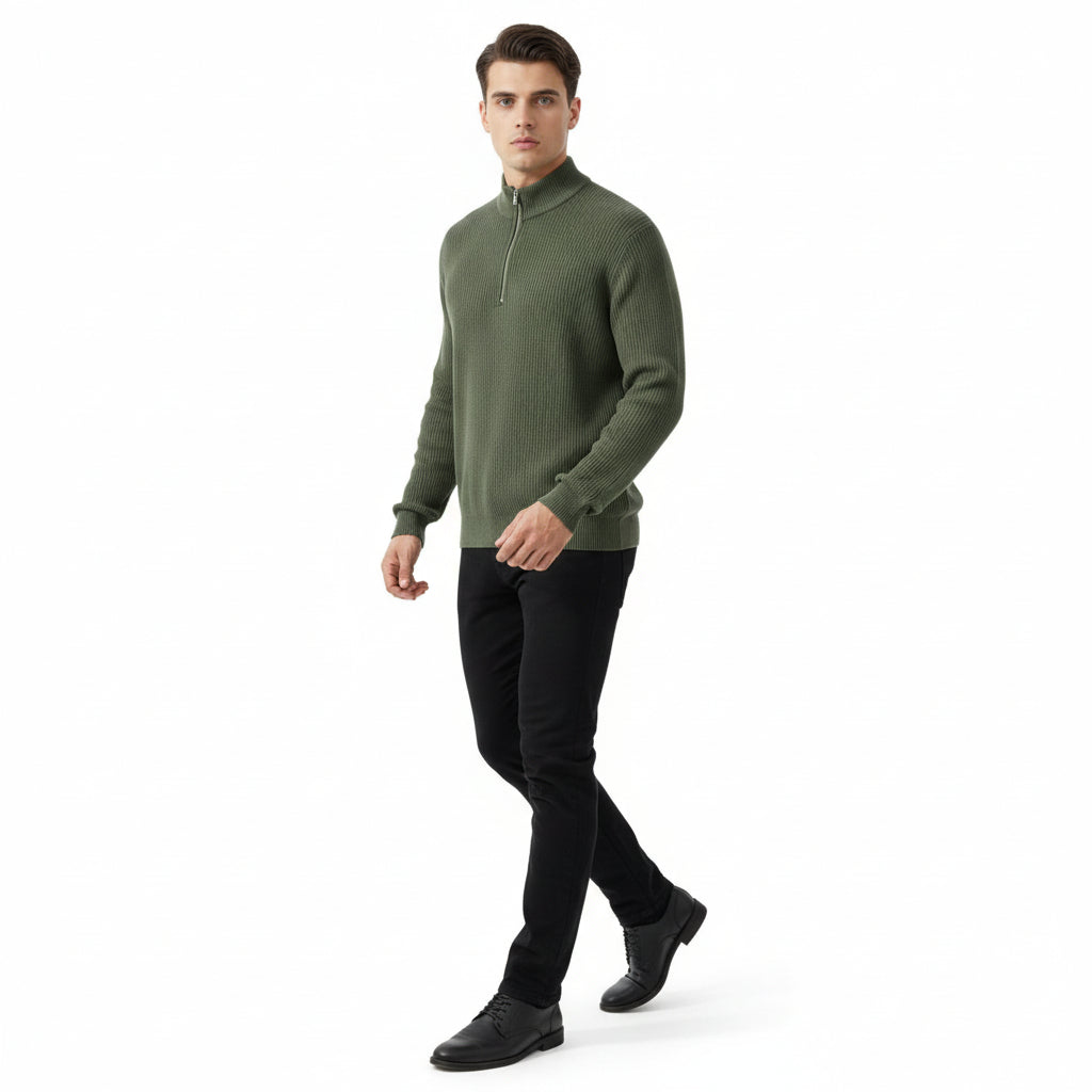 Men’s Casual Long Sleeve Polo Shirt with Zipper Stand Collar-Bon Voyage Vintage