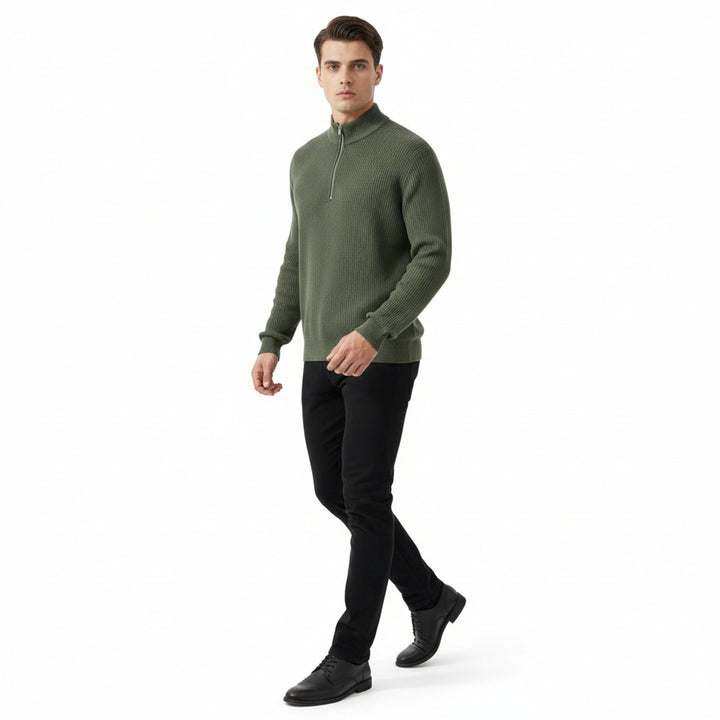 Men’s Casual Long Sleeve Polo Shirt with Zipper Stand Collar-Bon Voyage Vintage