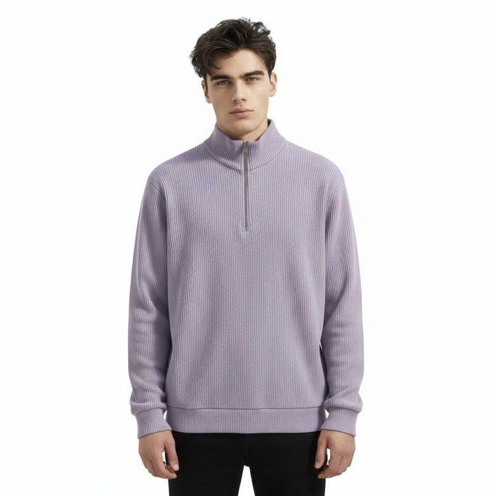 Men’s Casual Long Sleeve Polo Shirt with Zipper Stand Collar-Bon Voyage Vintage