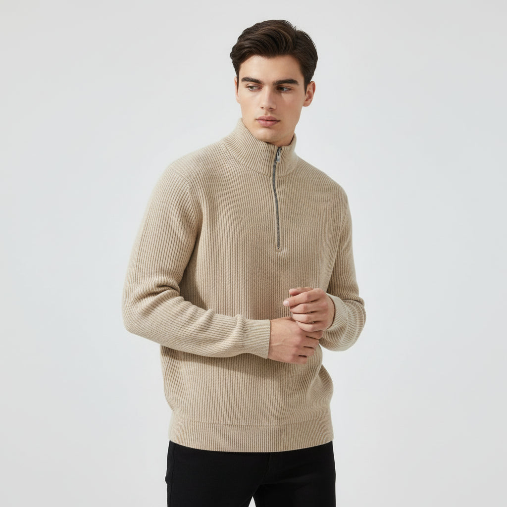 Men’s Casual Long Sleeve Polo Shirt with Zipper Stand Collar-Bon Voyage Vintage