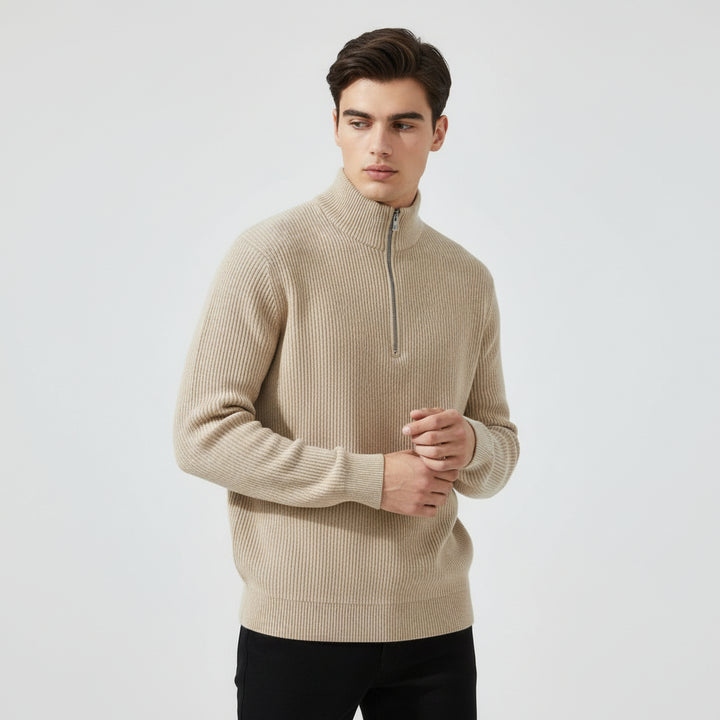 Men’s Casual Long Sleeve Polo Shirt with Zipper Stand Collar-Bon Voyage Vintage