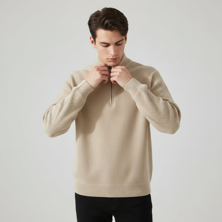 Men’s Casual Long Sleeve Polo Shirt with Zipper Stand Collar-Bon Voyage Vintage