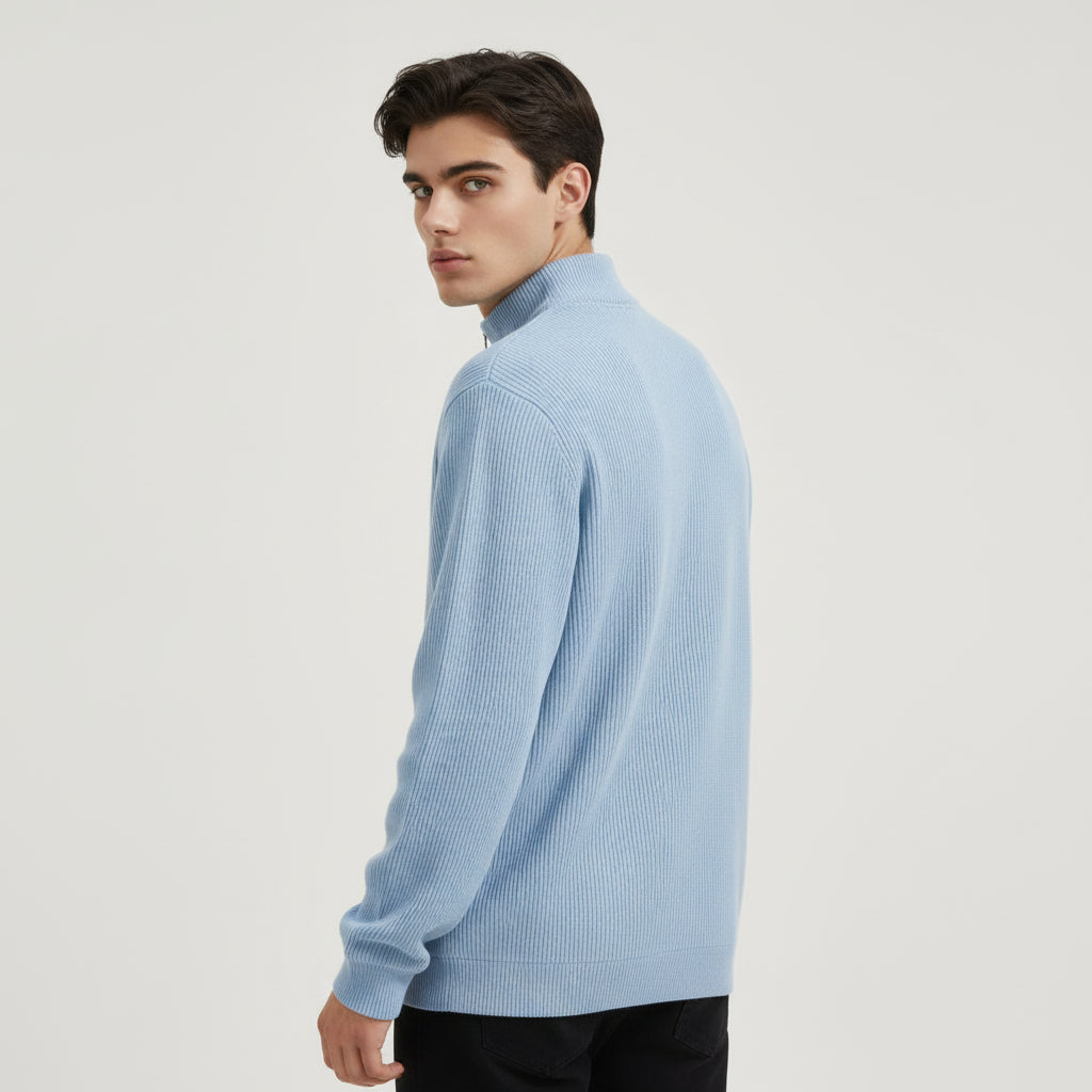 Men’s Casual Long Sleeve Polo Shirt with Zipper Stand Collar-Bon Voyage Vintage
