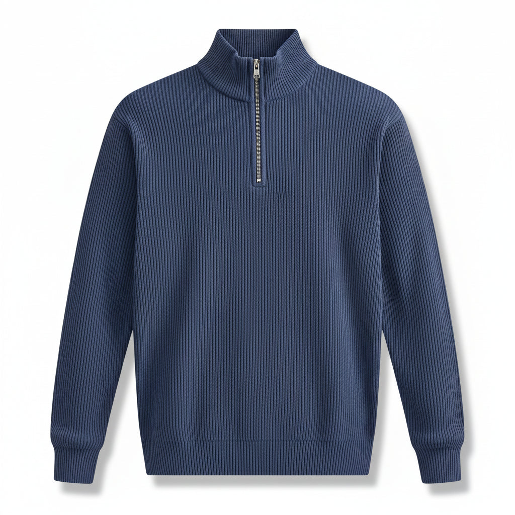 Men’s Casual Long Sleeve Polo Shirt with Zipper Stand Collar-Bon Voyage Vintage