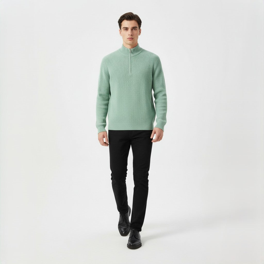 Men’s Casual Long Sleeve Polo Shirt with Zipper Stand Collar-Bon Voyage Vintage