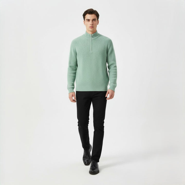 Men’s Casual Long Sleeve Polo Shirt with Zipper Stand Collar-Bon Voyage Vintage