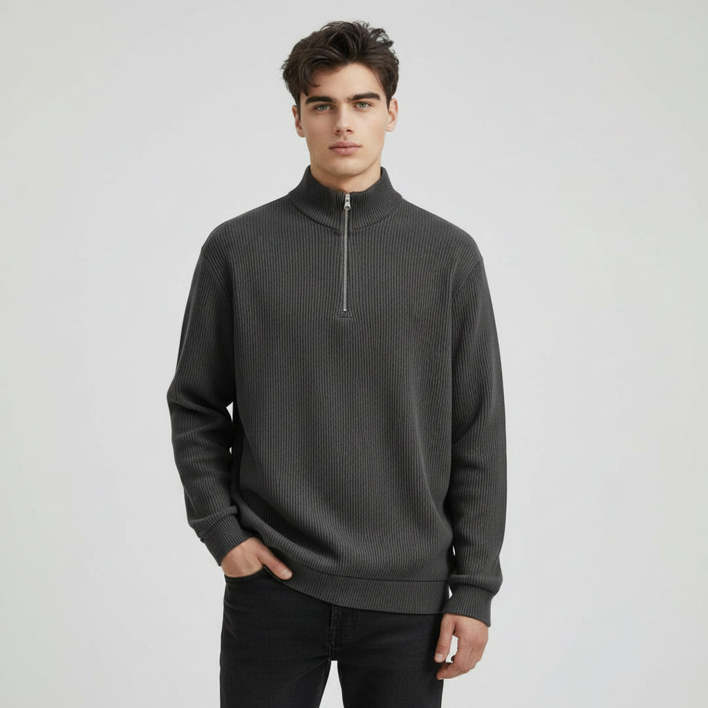 Men’s Casual Long Sleeve Polo Shirt with Zipper Stand Collar-Bon Voyage Vintage