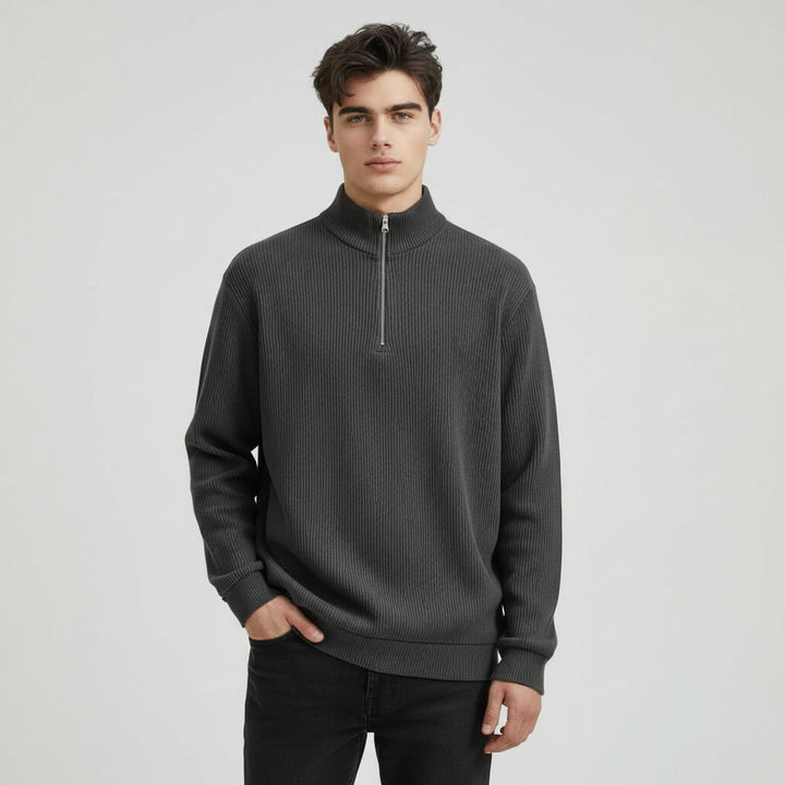 Men’s Casual Long Sleeve Polo Shirt with Zipper Stand Collar-Bon Voyage Vintage