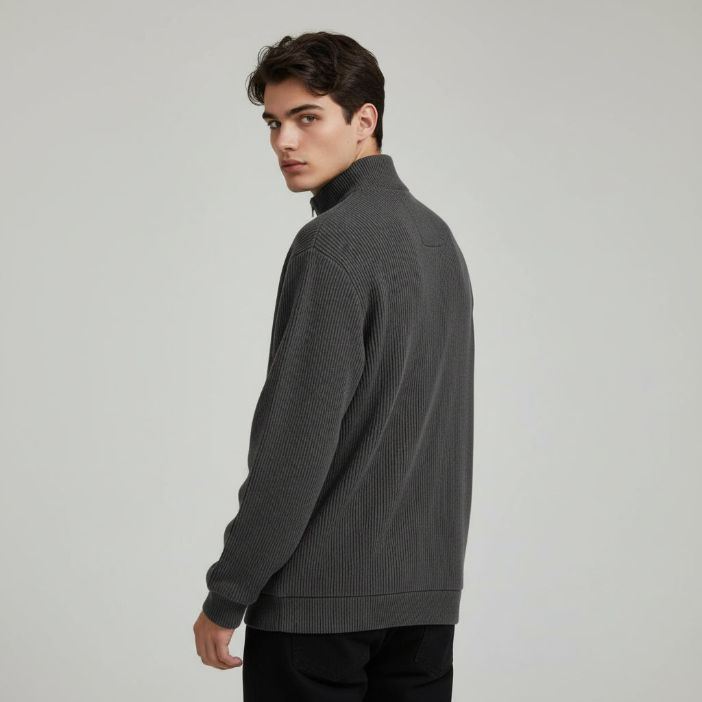Men’s Casual Long Sleeve Polo Shirt with Zipper Stand Collar-Bon Voyage Vintage