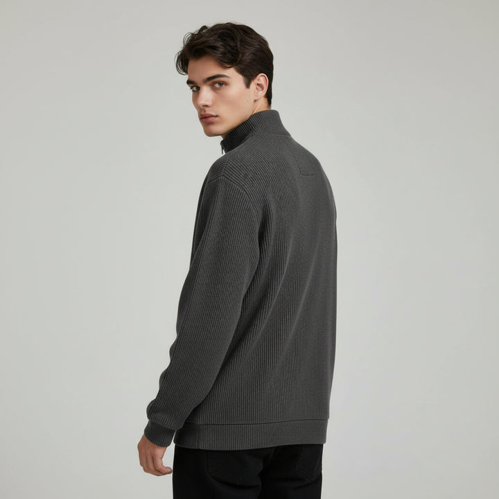 Men’s Casual Long Sleeve Polo Shirt with Zipper Stand Collar-Bon Voyage Vintage