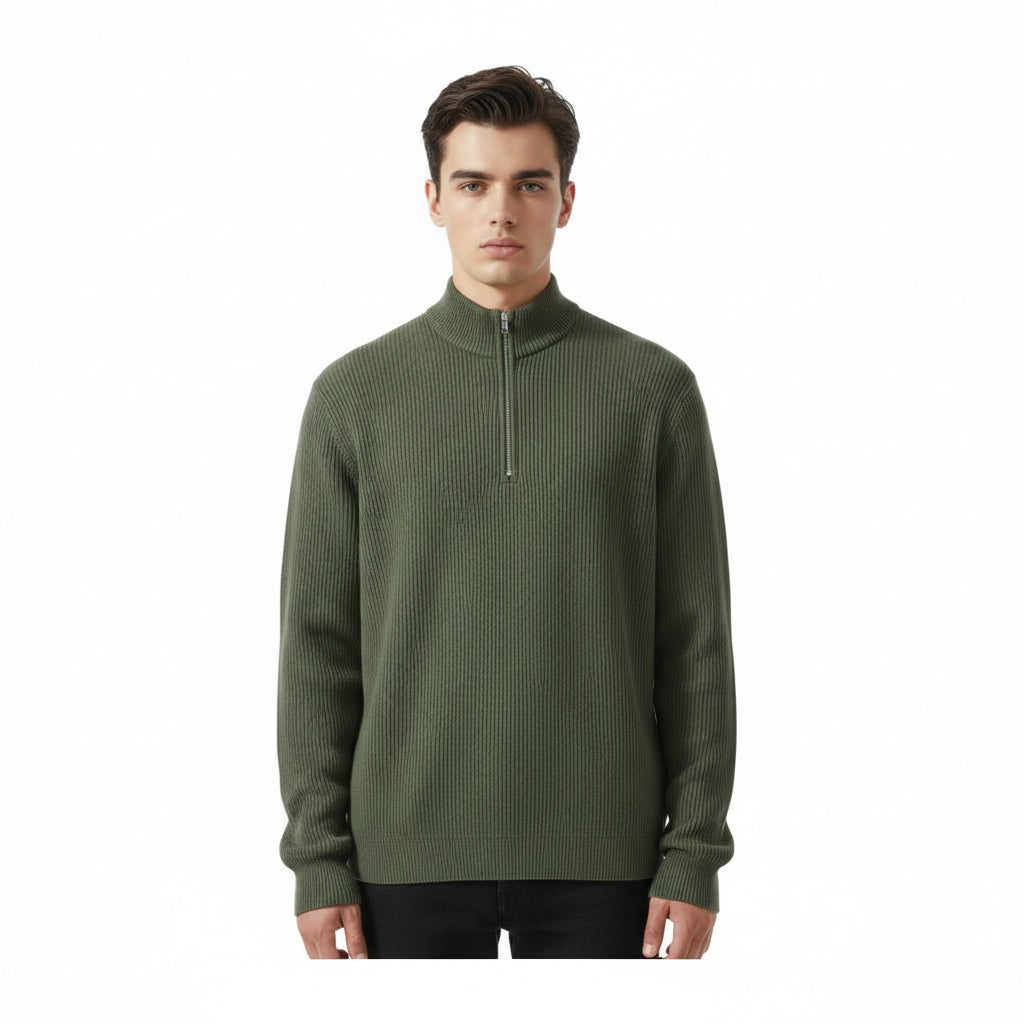 Men’s Casual Long Sleeve Polo Shirt with Zipper Stand Collar-Bon Voyage Vintage