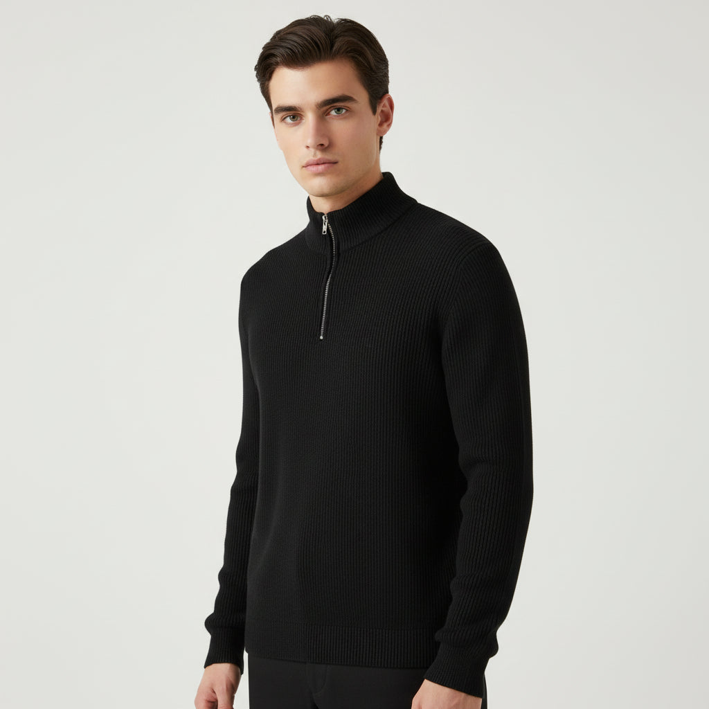 Men’s Casual Long Sleeve Polo Shirt with Zipper Stand Collar-Bon Voyage Vintage