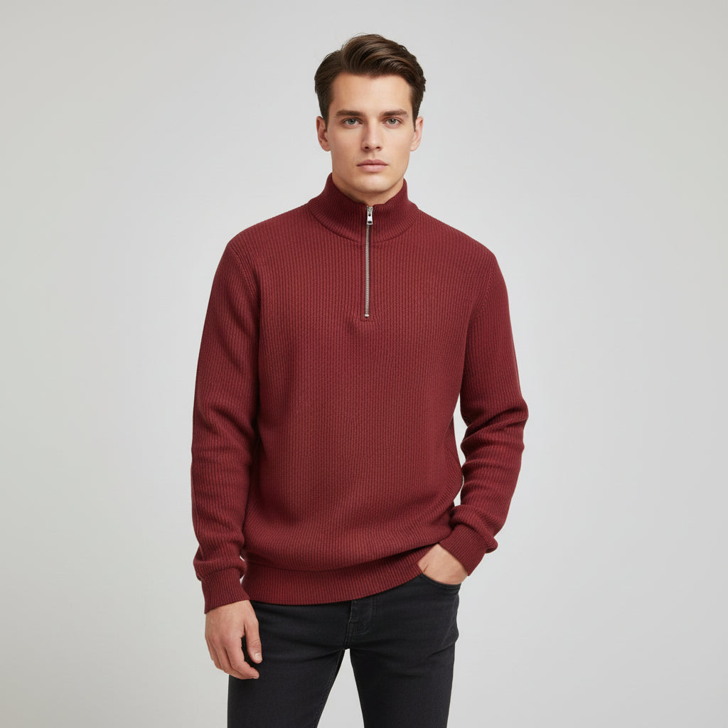 Men’s Casual Long Sleeve Polo Shirt with Zipper Stand Collar-Bon Voyage Vintage