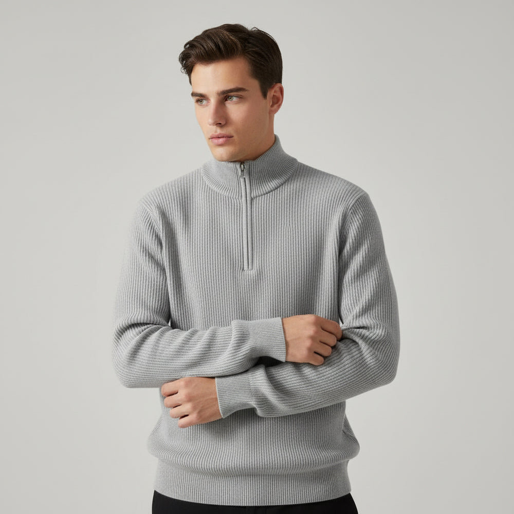 Men’s Casual Long Sleeve Polo Shirt with Zipper Stand Collar-Bon Voyage Vintage