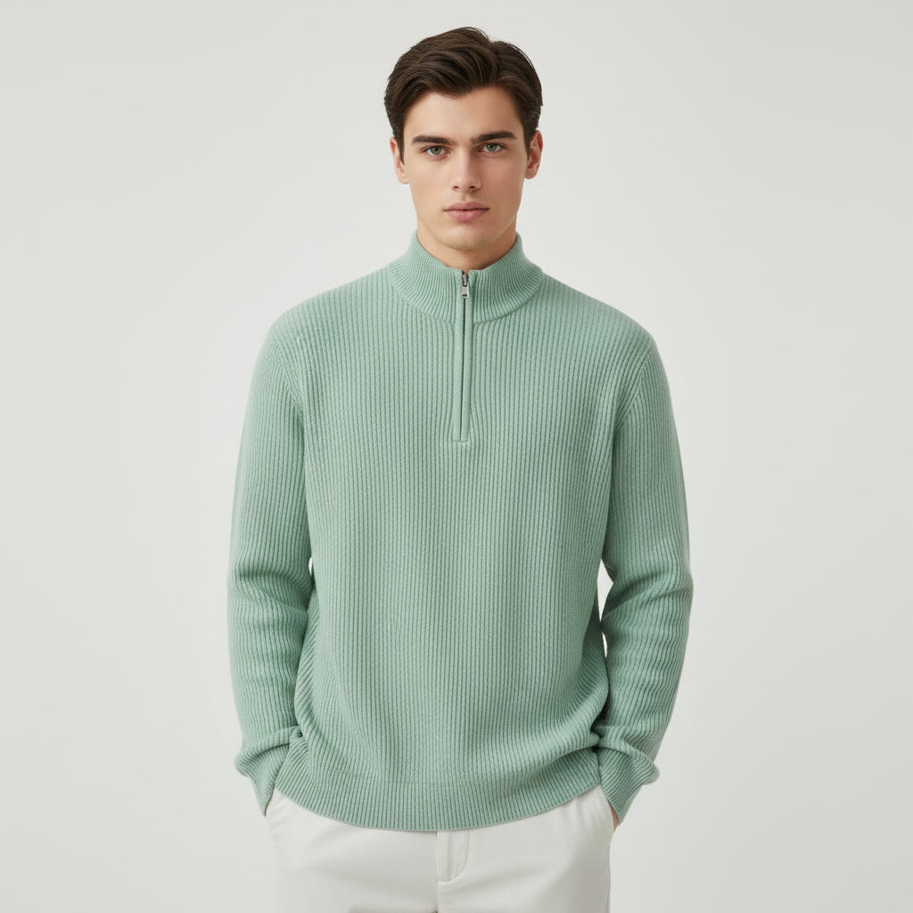 Men’s Casual Long Sleeve Polo Shirt with Zipper Stand Collar-Bon Voyage Vintage