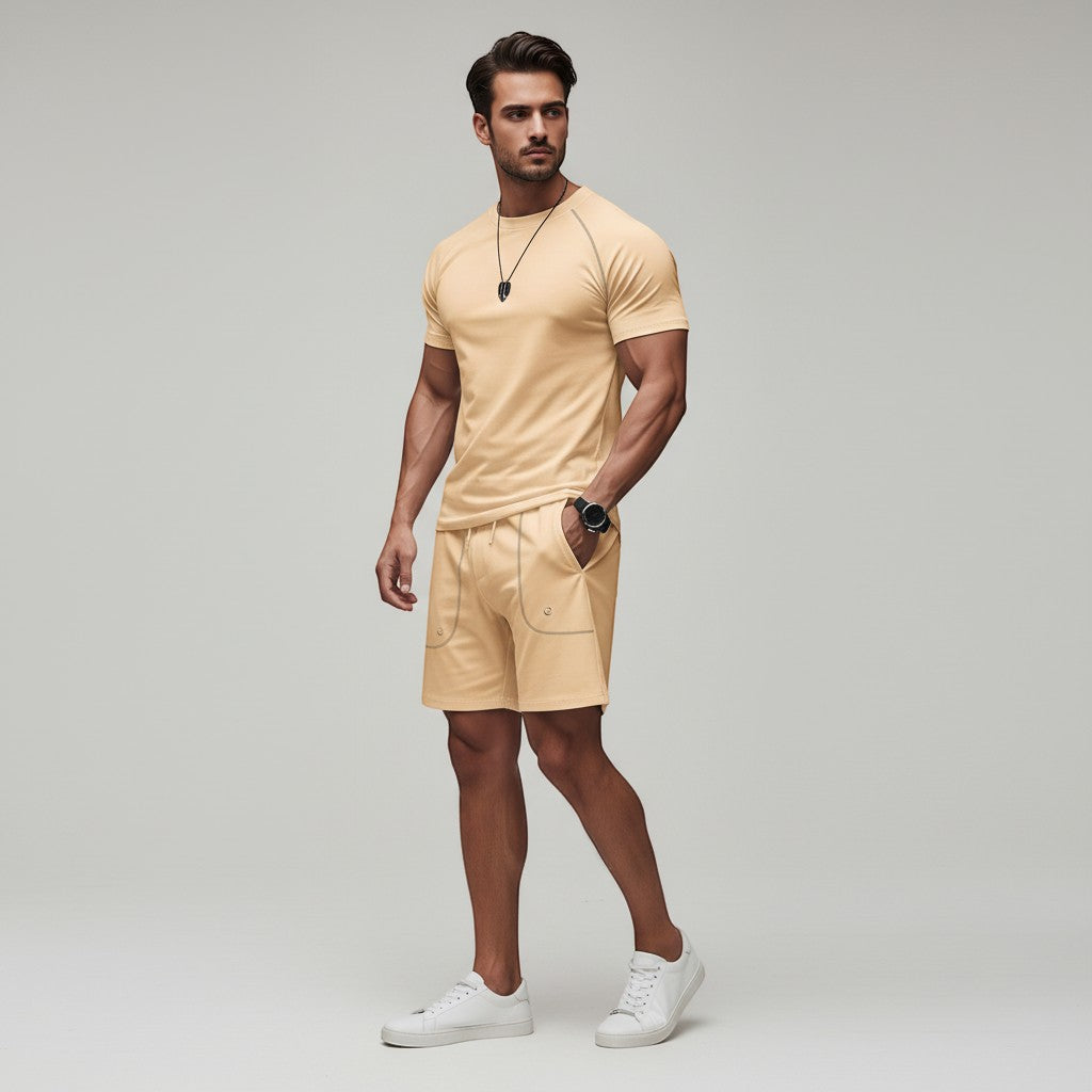 Men's Casual Minimalist Short Sleeve Shorts Suit-Bon Voyage Vintage